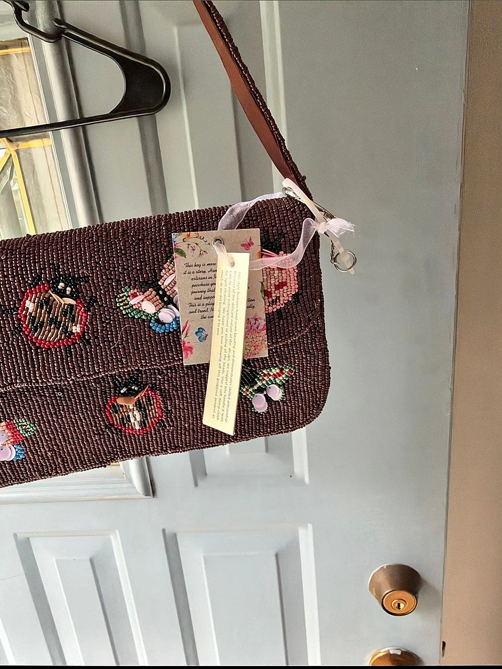 Anuschka Beaded Crossbody Bag in Brown & Pink NWT - Picture 4 of 7